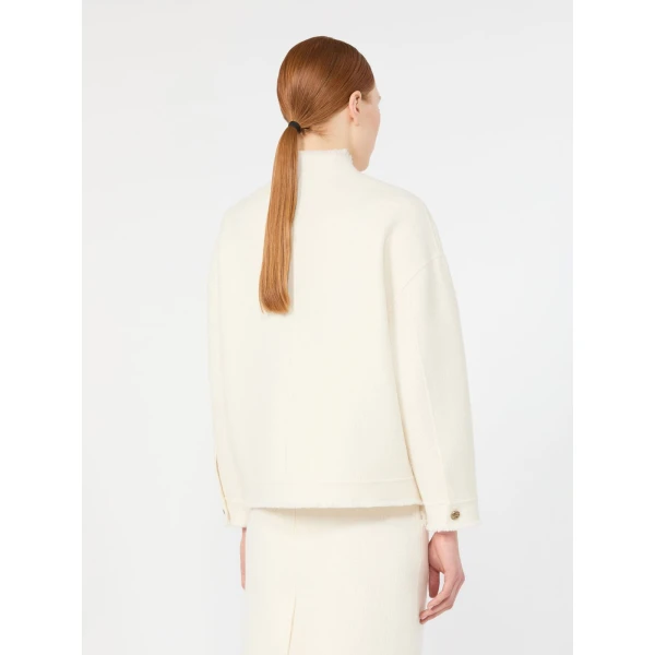 Max Mara Palmizi Double Jersey Wool Bomber Jacket in White | Blazers | Luxury Shoes 