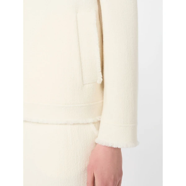 Max Mara Palmizi Double Jersey Wool Bomber Jacket in White | Blazers | Luxury Shoes 