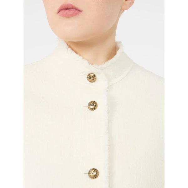 Max Mara Palmizi Double Jersey Wool Bomber Jacket in White | Blazers | Luxury Shoes 