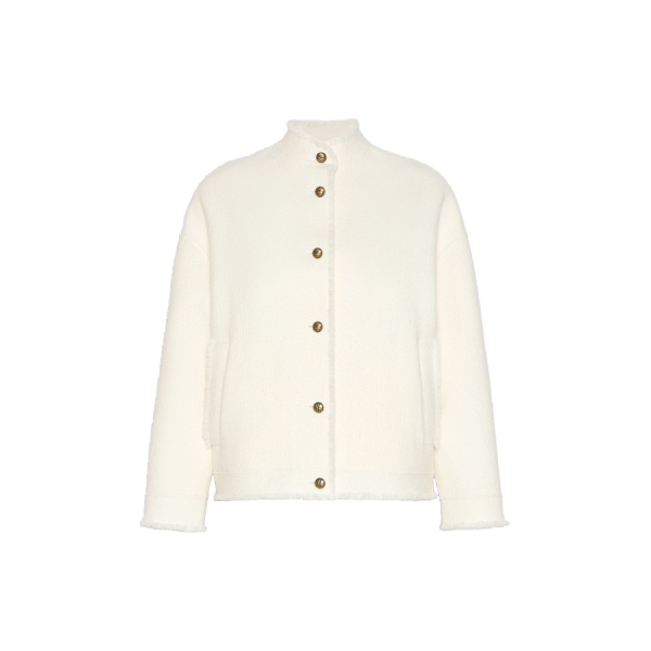 Max Mara Palmizi Double Jersey Wool Bomber Jacket in White | Blazers | Luxury Shoes 