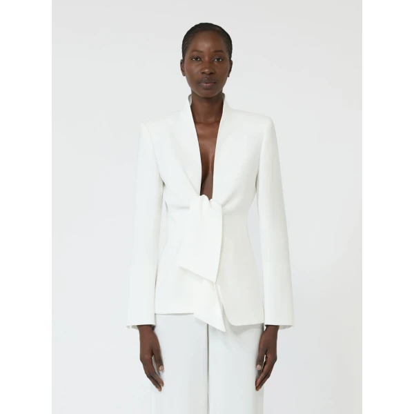 Max Mara Palo Cady Sash Jacket in White | Blazers | Luxury Shoes 