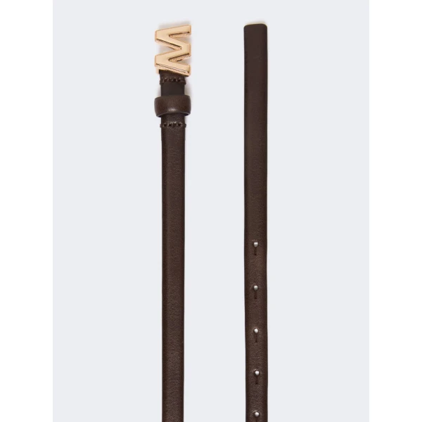 Max Mara Palude Thin Leather Belt in Chocolate | Belts | Luxury Shoes 