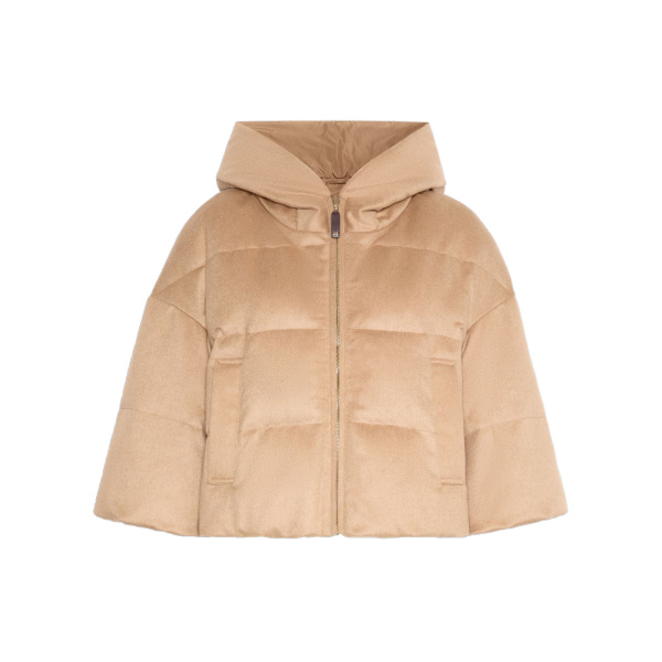 Max Mara Pam Reversible Cape-Style Camel Puffer in Beige | Jackets | Luxury Shoes 