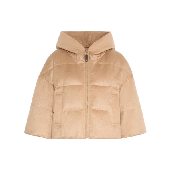 Pam Reversible Cape-Style Camel Puffer in Beige