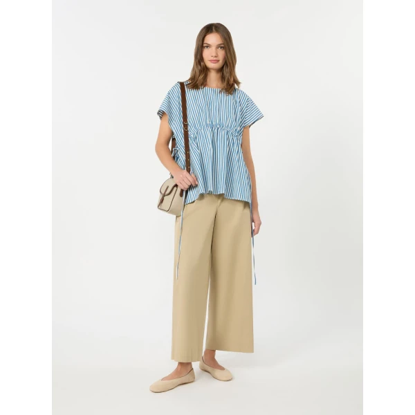 Max Mara Panda Cotton Poplin Blouse in Cornflower Blue | Blouse | Luxury Shoes 