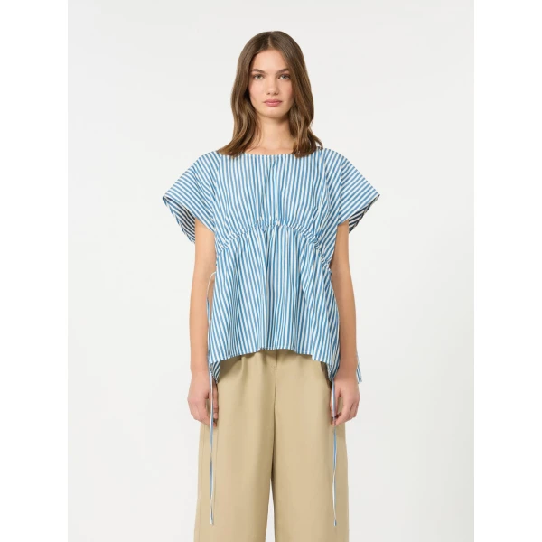 Max Mara Panda Cotton Poplin Blouse in Cornflower Blue | Blouse | Luxury Shoes 