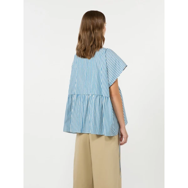Max Mara Panda Cotton Poplin Blouse in Cornflower Blue | Blouse | Luxury Shoes 