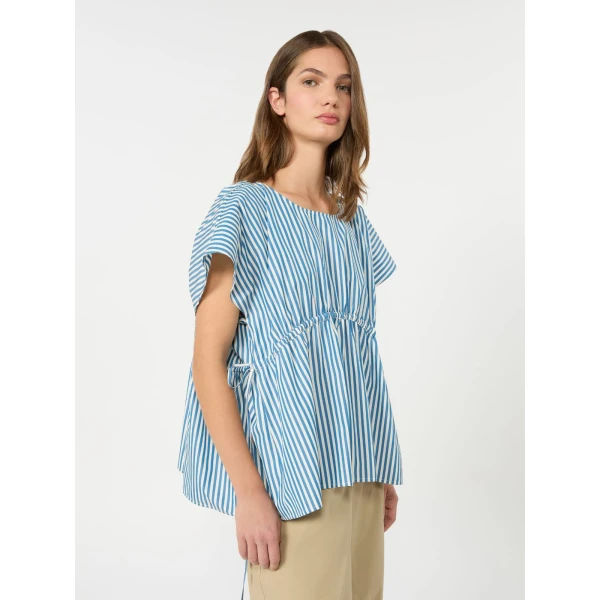 Max Mara Panda Cotton Poplin Blouse in Cornflower Blue | Blouse | Luxury Shoes 