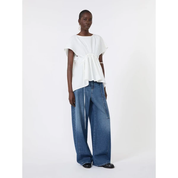 Max Mara Panda Cotton Poplin Blouse in White | Blouse | Luxury Shoes 