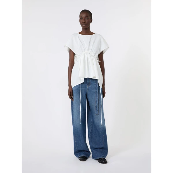 Max Mara Panda Cotton Poplin Blouse in White | Blouse | Luxury Shoes 