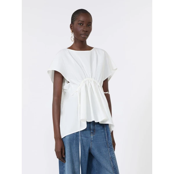 Max Mara Panda Cotton Poplin Blouse in White | Blouse | Luxury Shoes 