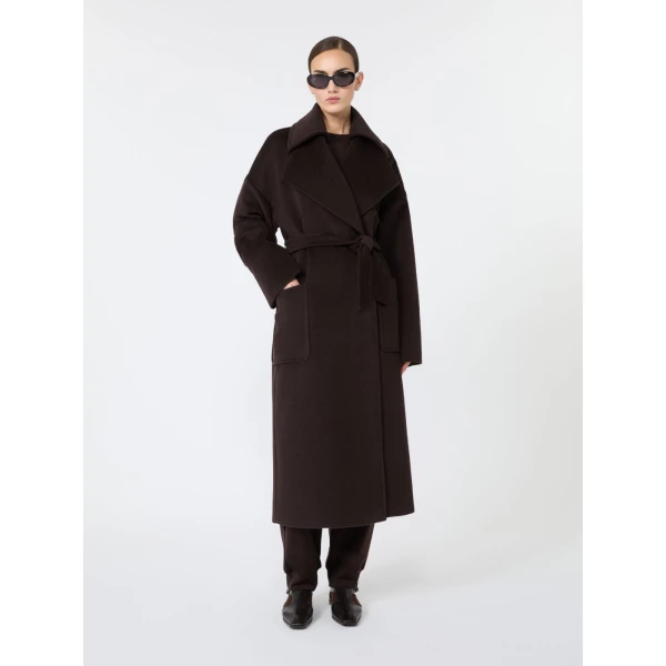 Max Mara Panda Wool, Alpaca and Cashmere Robe Coat in Dark Brown | Wool Coat | Luxury Shoes 