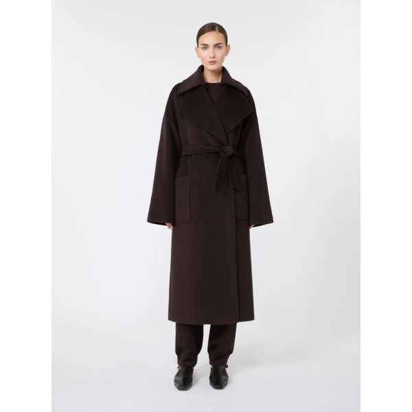 Max Mara Panda Wool, Alpaca and Cashmere Robe Coat in Dark Brown | Wool Coat | Luxury Shoes 