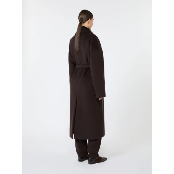 Max Mara Panda Wool, Alpaca and Cashmere Robe Coat in Dark Brown | Wool Coat | Luxury Shoes 