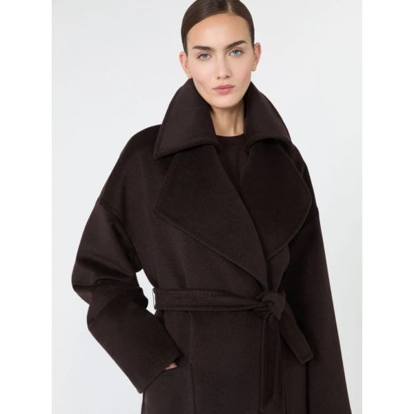 Max Mara Panda Wool, Alpaca and Cashmere Robe Coat in Dark Brown | Wool Coat | Luxury Shoes 