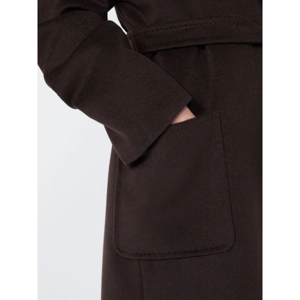Max Mara Panda Wool, Alpaca and Cashmere Robe Coat in Dark Brown | Wool Coat | Luxury Shoes 