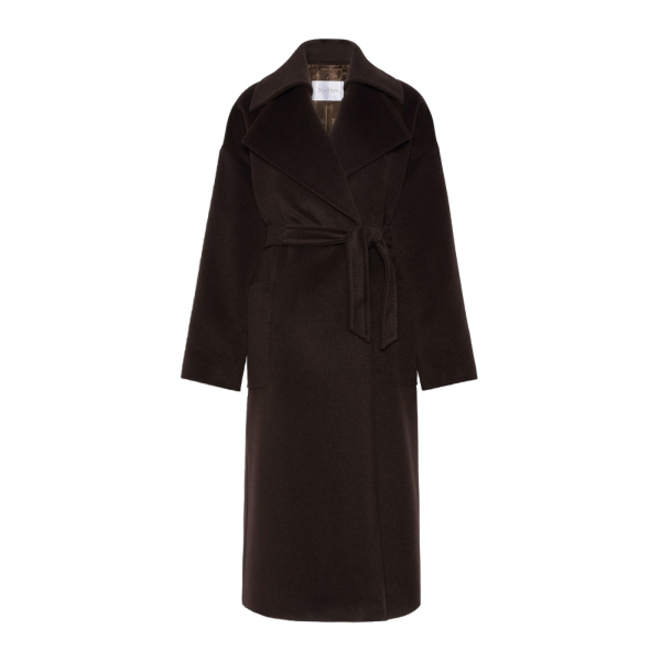 Max Mara Panda Wool, Alpaca and Cashmere Robe Coat in Dark Brown | Wool Coat | Luxury Shoes 
