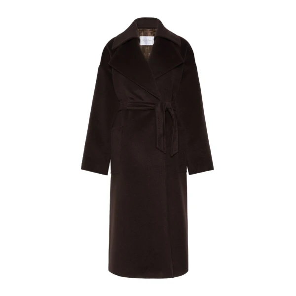 Max Mara Panda Wool, Alpaca and Cashmere Robe Coat in Dark Brown | Wool Coat | Luxury Shoes 