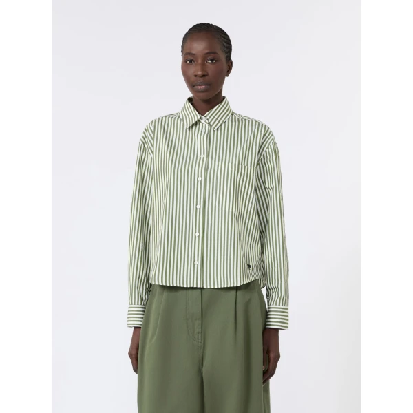 Max Mara Panetto Boxy Cotton Poplin Shirt in Green | Shirts | Luxury Shoes 