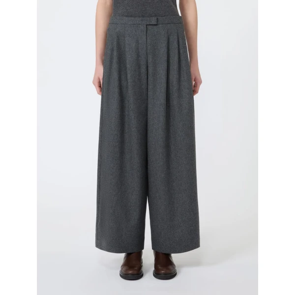 Max Mara Panfilo Flared Wool Flannel Trousers in Dark Grey | Wide leg pants | Luxury Shoes 