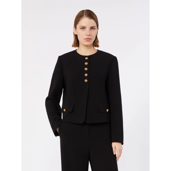 Max Mara Paniere Technical Cady Crew-Neck Jacket in Black | Blazers | Luxury Shoes 