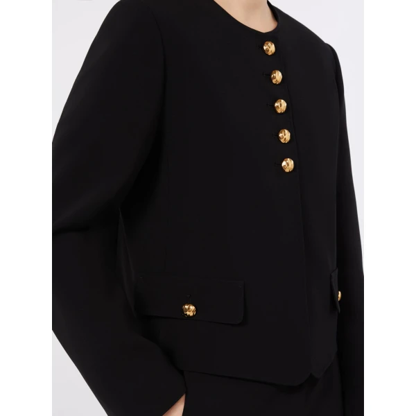 Max Mara Paniere Technical Cady Crew-Neck Jacket in Black | Blazers | Luxury Shoes 