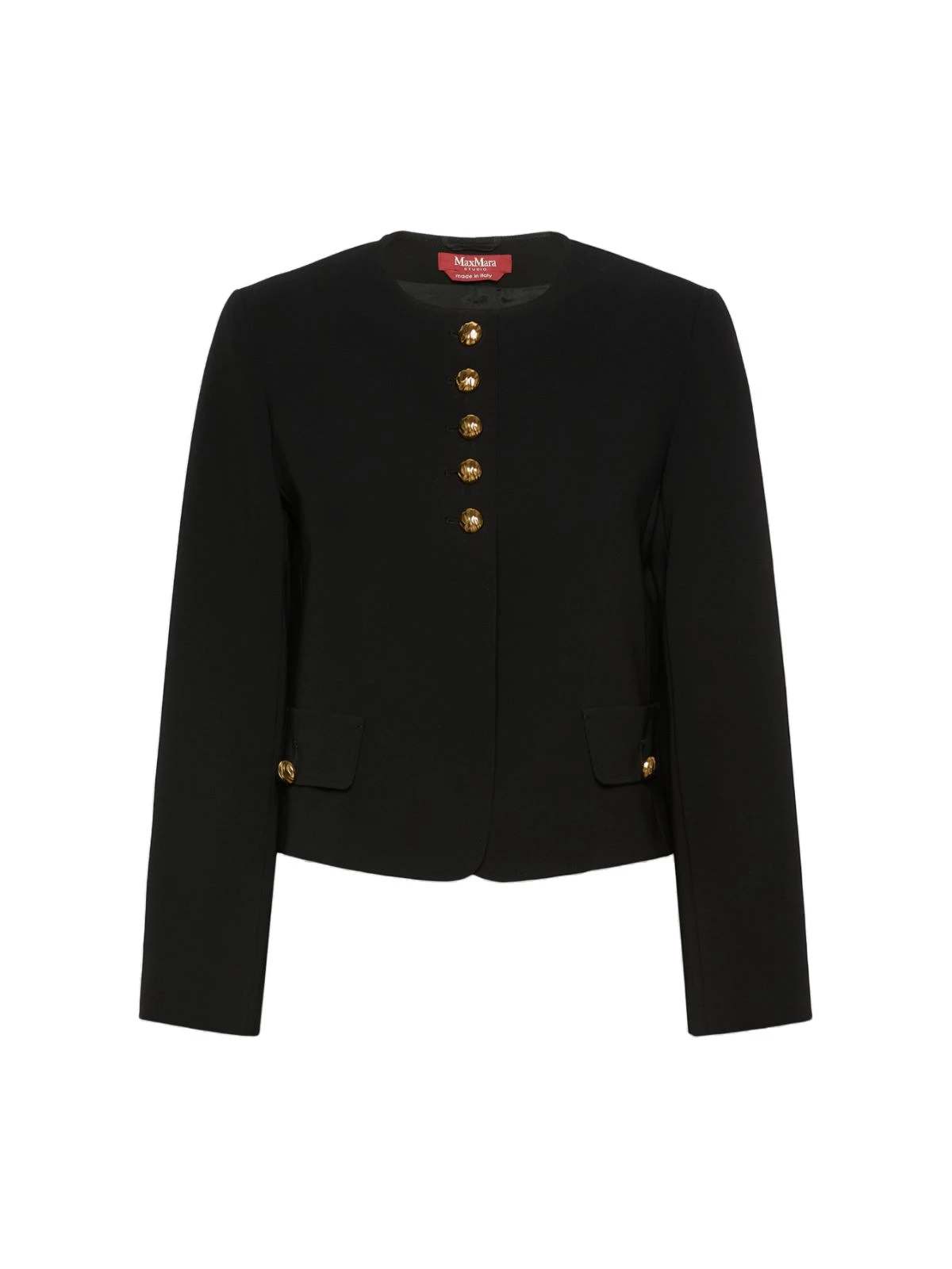 Max Mara Paniere Technical Cady Crew-Neck Jacket in Black Max Mara Paniere Technical Cady Crew-Neck Jacket in Black | Blazers | Luxury Shoes