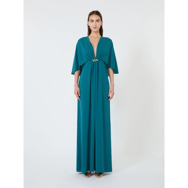 Max Mara Panno Cady Cape Dress in Oil Green | Evening Gowns | Luxury Shoes 