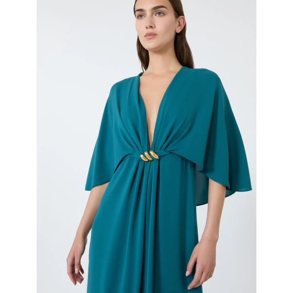 Max Mara Panno Cady Cape Dress in Oil Green | Evening Gowns | Luxury Shoes 