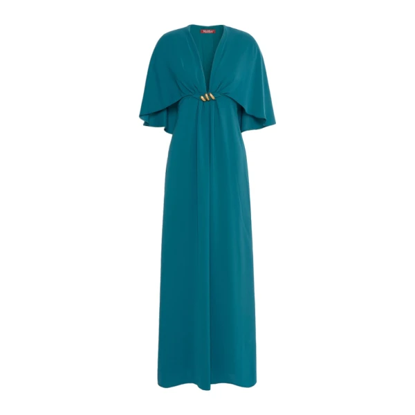 Max Mara Panno Cady Cape Dress in Oil Green | Evening Gowns | Luxury Shoes 