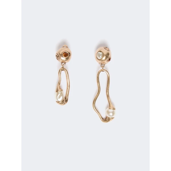 Max Mara Pantera Bead and Pendant Earrings in Gold | Earrings | Luxury Shoes 