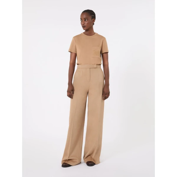 Max Mara Papaia Cotton Jersey T-Shirt in Camel | T-shirts | Luxury Shoes 