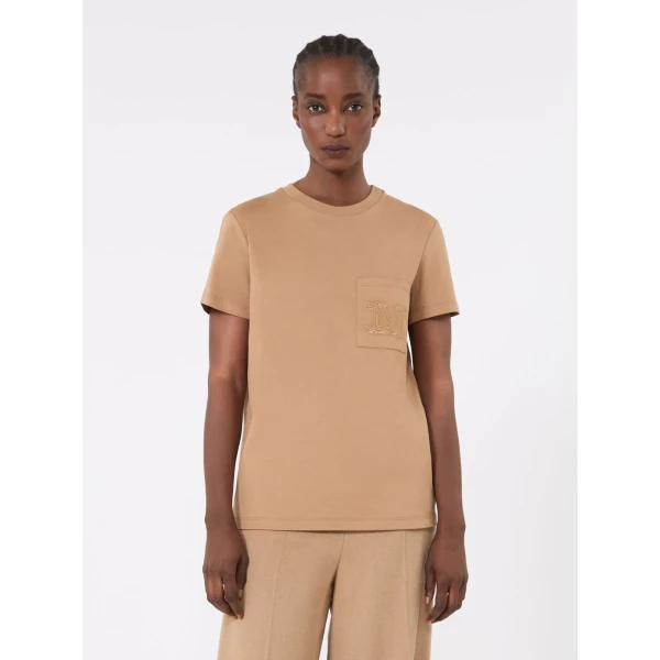 Max Mara Papaia Cotton Jersey T-Shirt in Camel | T-shirts | Luxury Shoes 