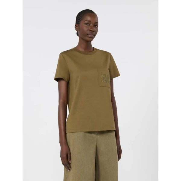 Max Mara Papaia Cotton Jersey T-Shirt in Khaki | T-shirts | Luxury Shoes 