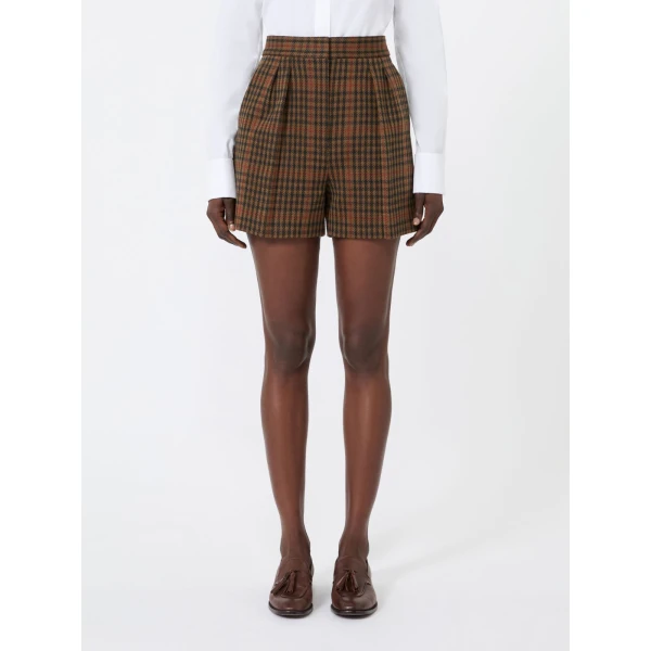 Max Mara Parata Glen Plaid Jersey Shorts in Tobacco | Shorts | Luxury Shoes 