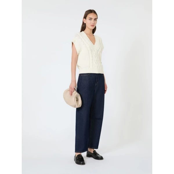 Max Mara Pascia Cotton Cable-Knit Gilet in Ecru | Sweaters | Luxury Shoes 