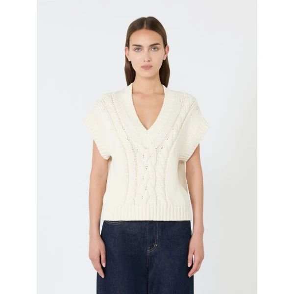 Max Mara Pascia Cotton Cable-Knit Gilet in Ecru | Sweaters | Luxury Shoes 