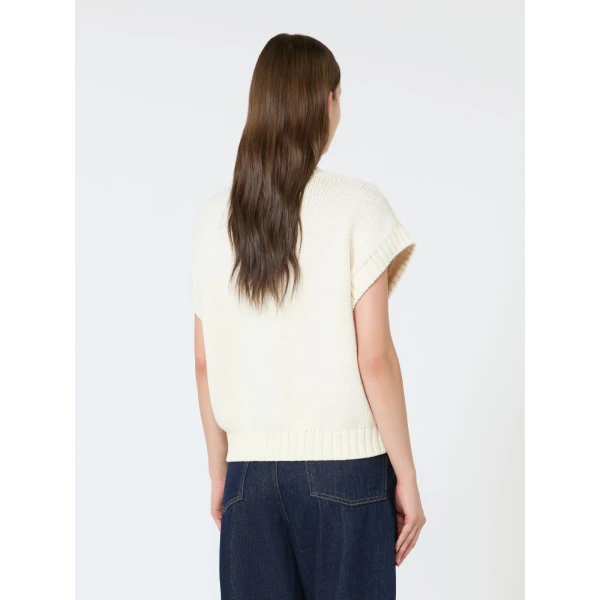 Max Mara Pascia Cotton Cable-Knit Gilet in Ecru | Sweaters | Luxury Shoes 