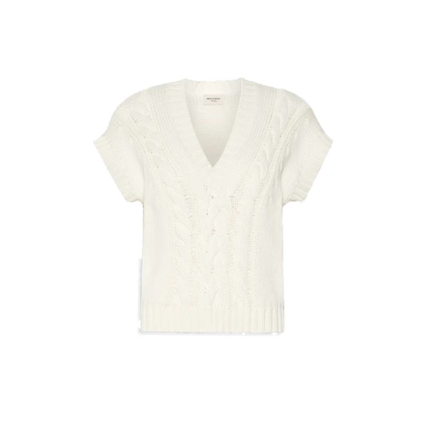 Max Mara Pascia Cotton Cable-Knit Gilet in Ecru | Sweaters | Luxury Shoes 