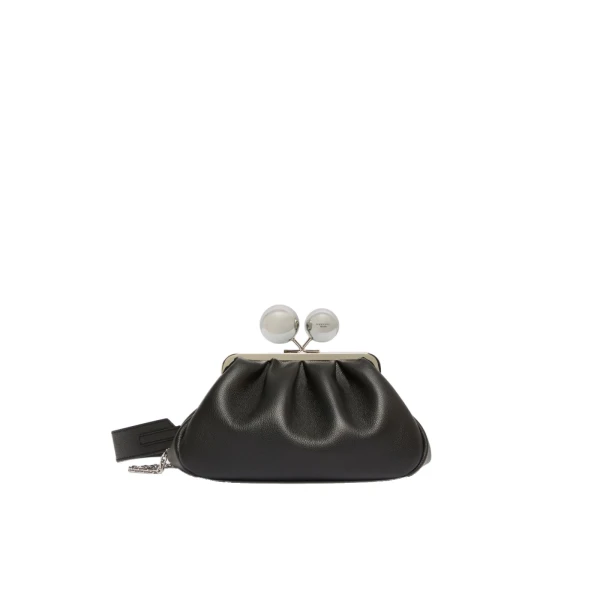 Max Mara Pasticcino Bag Medium in Deer-Print Leather, Black | Clutch Bags | Luxury Shoes 
