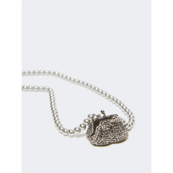 Max Mara Pasticcino Bag Pendant Pearl Necklace in Black | Necklace | Luxury Shoes 