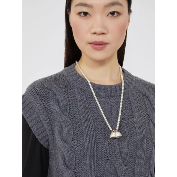Max Mara Pasticcino Bag Pendant Pearl Necklace in Optical White | Necklace | Luxury Shoes 