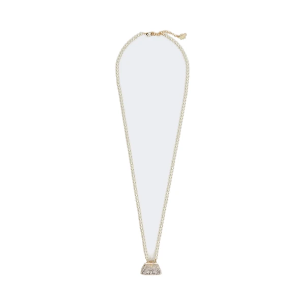 Max Mara Pasticcino Bag Pendant Pearl Necklace in Optical White | Necklace | Luxury Shoes 