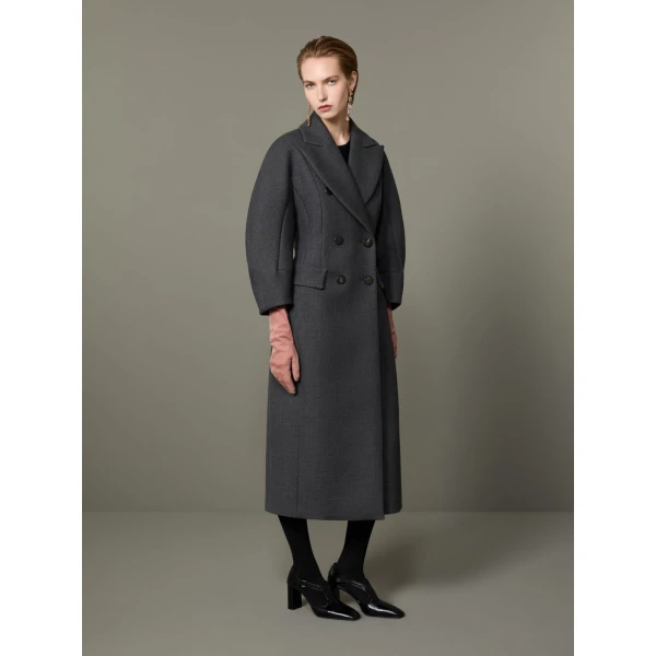 Max Mara Patio Monsieur Double-Breasted Combed Wool Coat in Medium Grey | Wool Coat | Luxury Shoes 