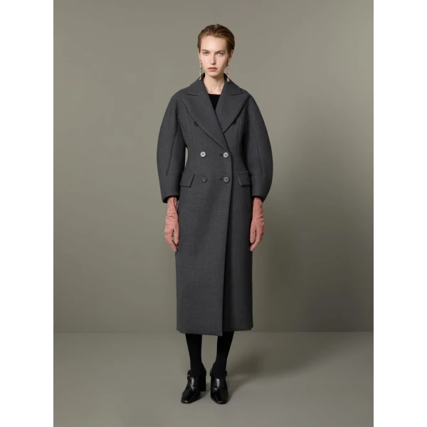 Max Mara Patio Monsieur Double-Breasted Combed Wool Coat in Medium Grey | Wool Coat | Luxury Shoes 