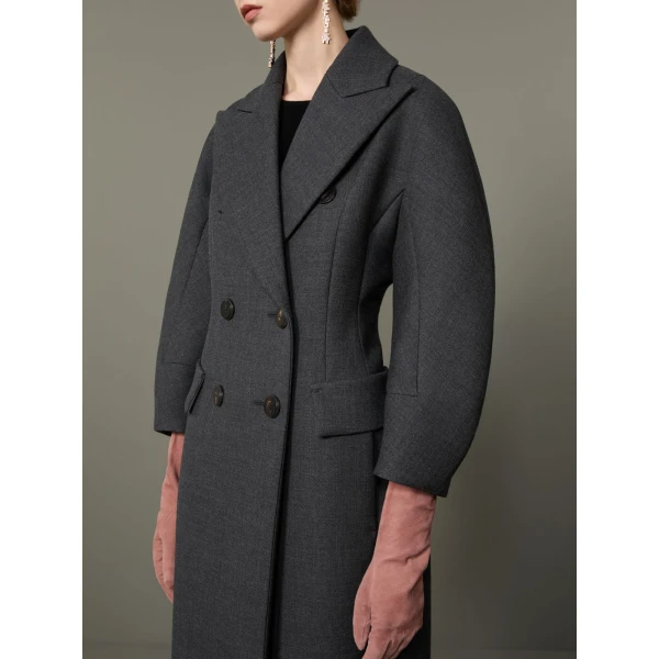 Max Mara Patio Monsieur Double-Breasted Combed Wool Coat in Medium Grey | Wool Coat | Luxury Shoes 