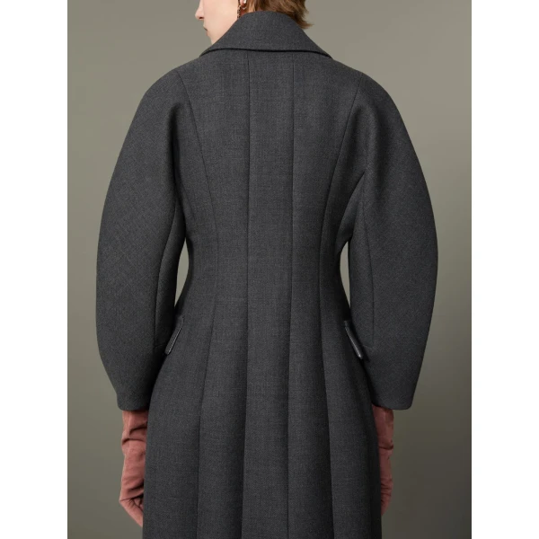 Max Mara Patio Monsieur Double-Breasted Combed Wool Coat in Medium Grey | Wool Coat | Luxury Shoes 