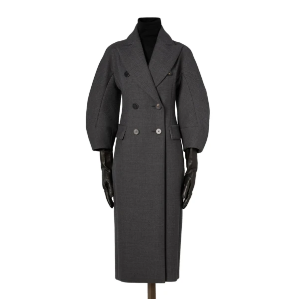 Max Mara Patio Monsieur Double-Breasted Combed Wool Coat in Medium Grey | Wool Coat | Luxury Shoes 