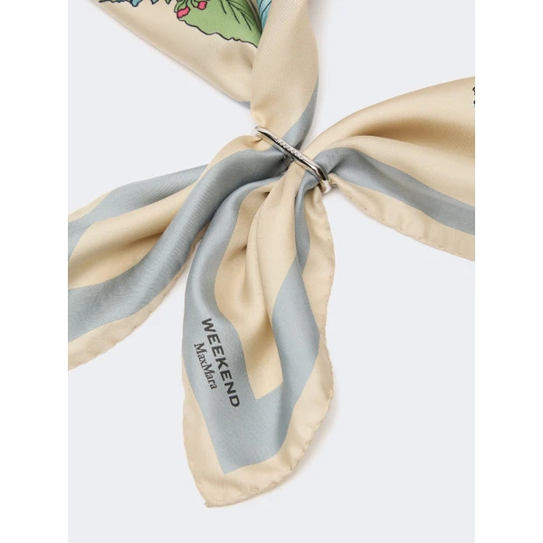 Max Mara Patterned Silk Twill Foulard in Beige | Scarves | Luxury Shoes 
