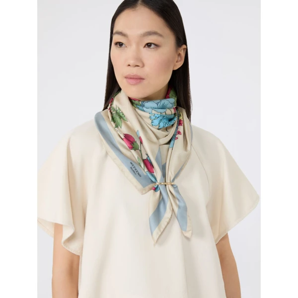 Max Mara Patterned Silk Twill Foulard in Beige | Scarves | Luxury Shoes 